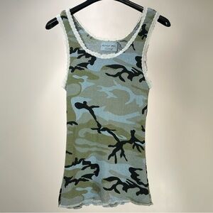 Michael Stars Camo Tank Top One Size 100% American Lace Trim Fitted Stretch